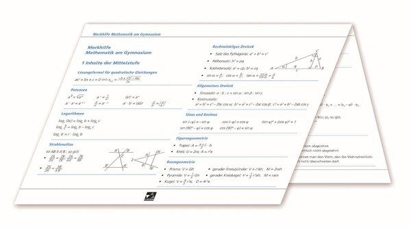 Merkhilfe Mathematik Neu Falttafel Mit Formeln Fur Unterricht Leistungserhebungen Und Abitur Mathematik Lernhilfen